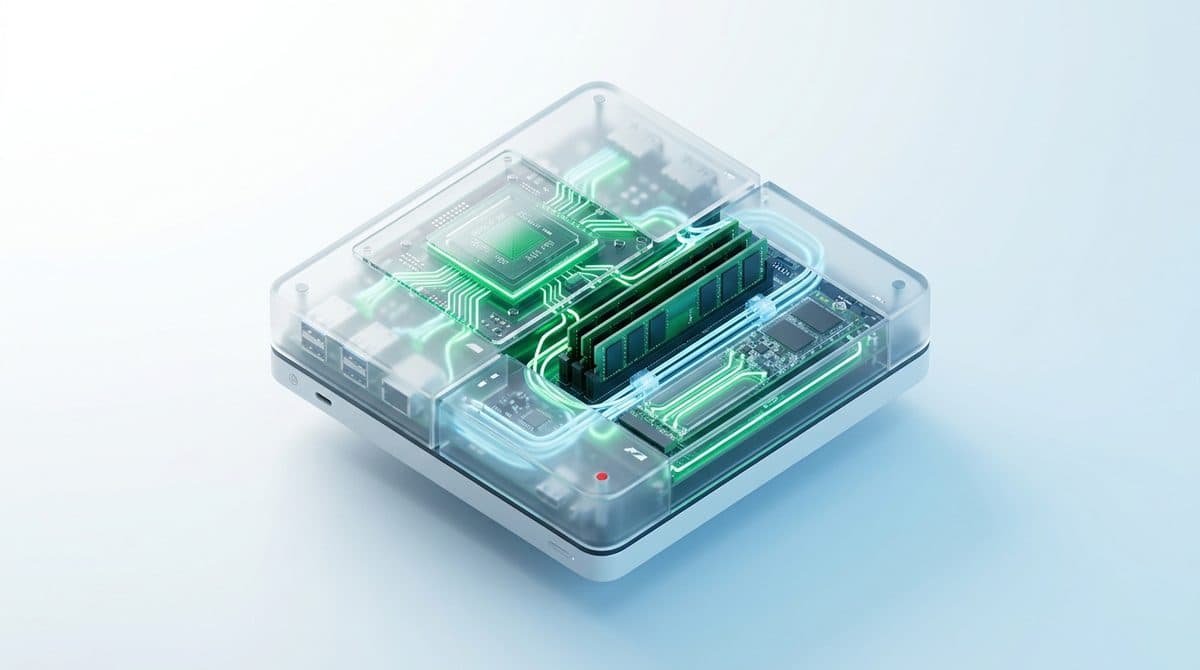 Mô-đun phần cứng máy tính biên 3D Glassmorphism kết nối bus dữ liệu tốc độ cao cho mô hình MoE cục bộ