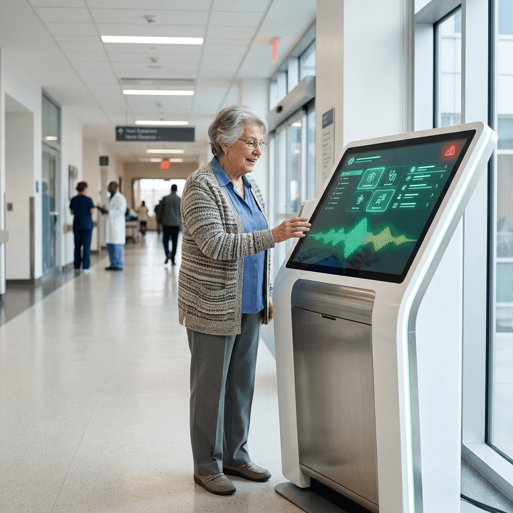Giao diện trợ lý ảo Voice Bot trên Kiosk AI tương tác giọng nói