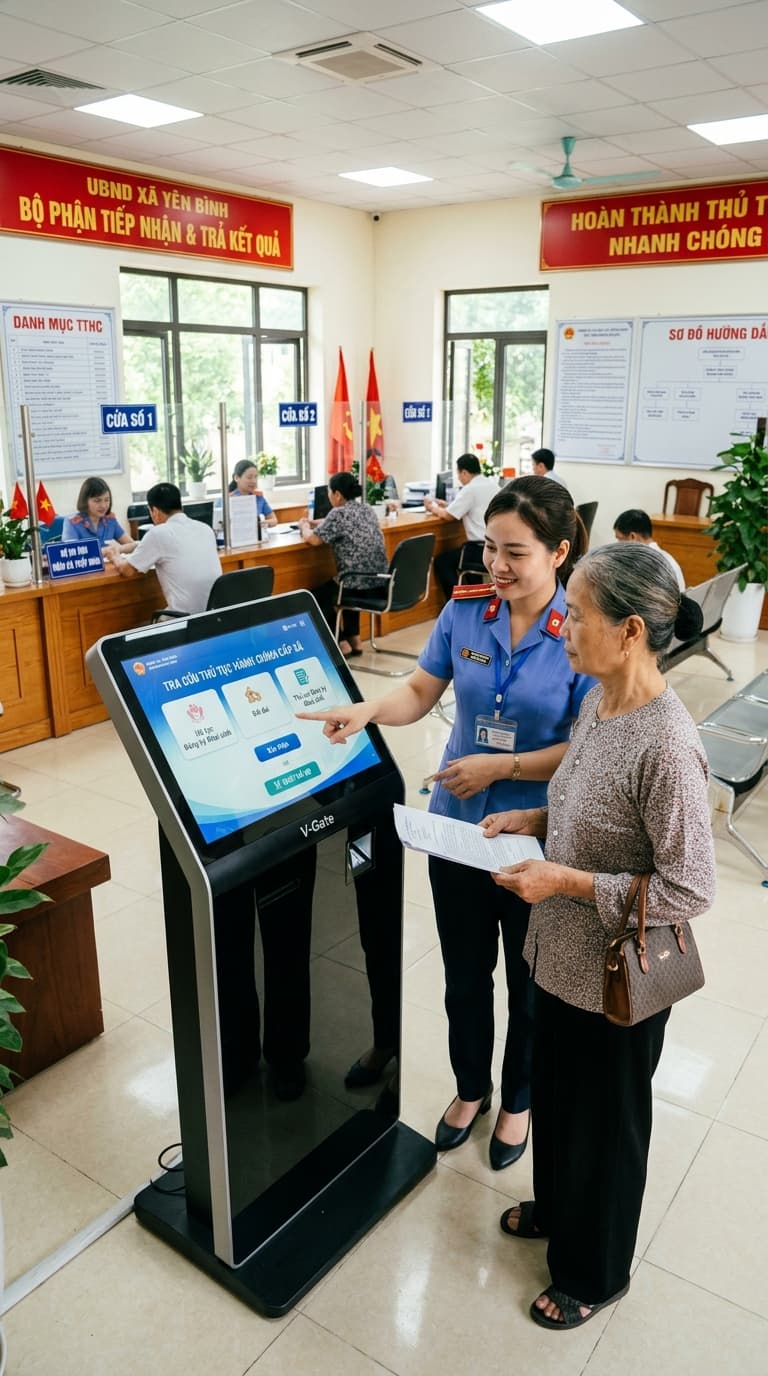 Giao diện trạm Kiosk và phần mềm hỗ trợ tư vấn thủ tục hành chính công cấp xã