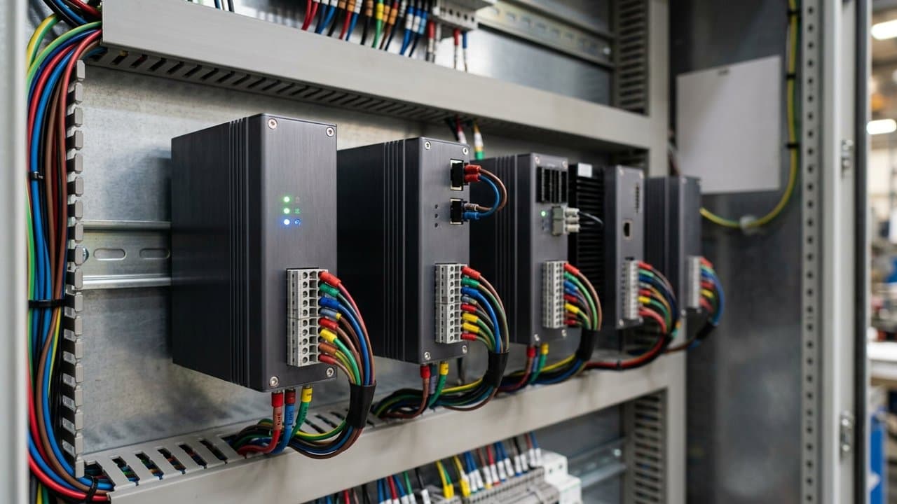 Thiết bị cổng kết nối IoT công nghiệp gắn trên thanh ray tiêu chuẩn tủ điện điều khiển.