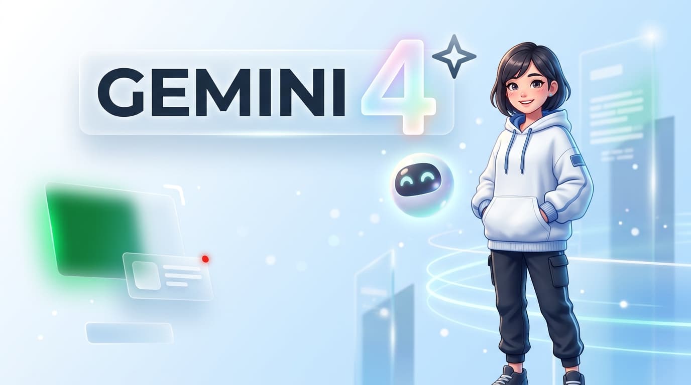 Nữ kỹ sư AI và số 4 phát sáng quang học biểu trưng cho mô hình Gemini 4 Argon