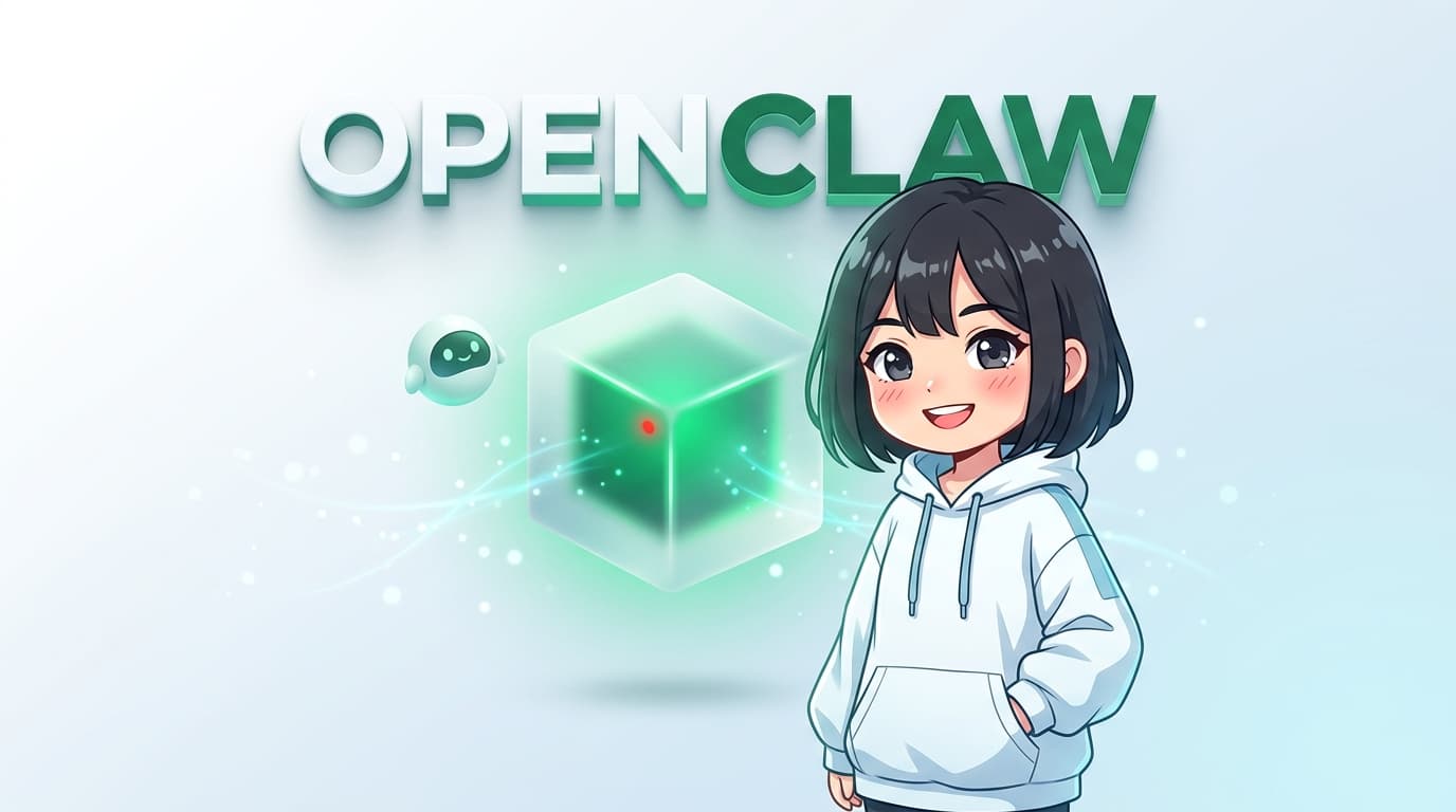 Mascot nữ kỹ sư AI và nền tảng quản trị OpenClaw Enterprise trên nền kính sáng